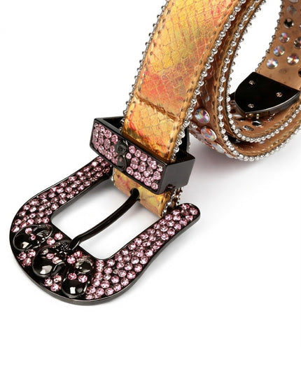 Dog collar with decorative pink and black buckle on a white background