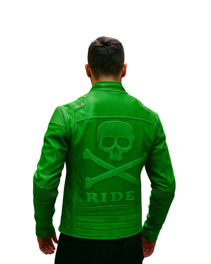 Men's Green Motorcycle Jacket with Skull
