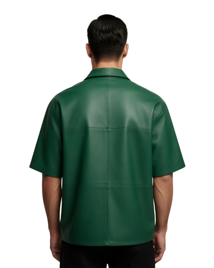 Green Short Sleeve Leather Overshirt Buy