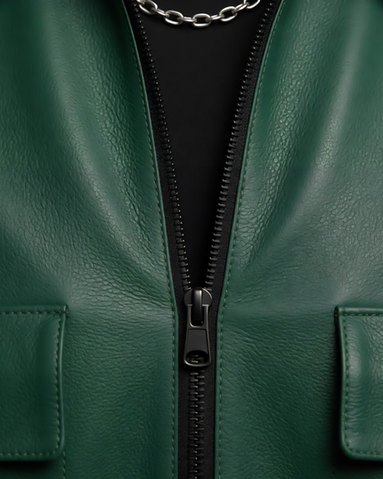 Green Short Sleeve Leather Overshirt Buy Now
