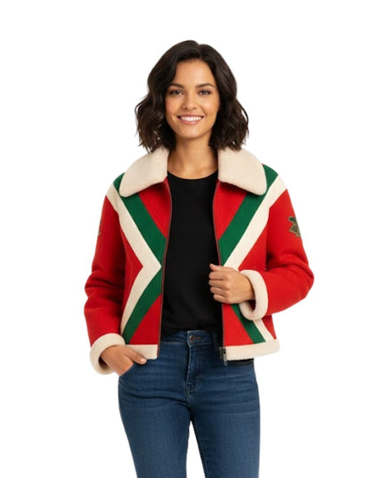 Gucci Faux Fur Colorblock Leather Jacket