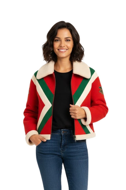 Gucci Faux Fur Colorblock Leather Jacket