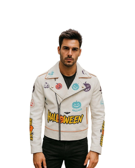 Halloween Pumpkin Asymmetrical Leather Jacket