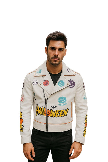 Halloween Pumpkin Asymmetrical Leather Jacket
