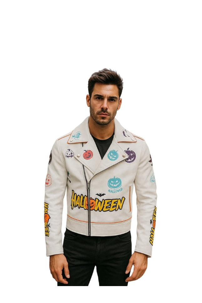 Halloween Pumpkin Asymmetrical Leather Jacket