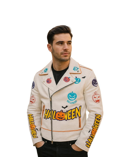 Halloween Pumpkin Asymmetrical White Jacket