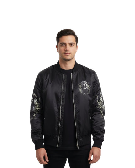 Halloween Witch Black Satin Bomber Jacket