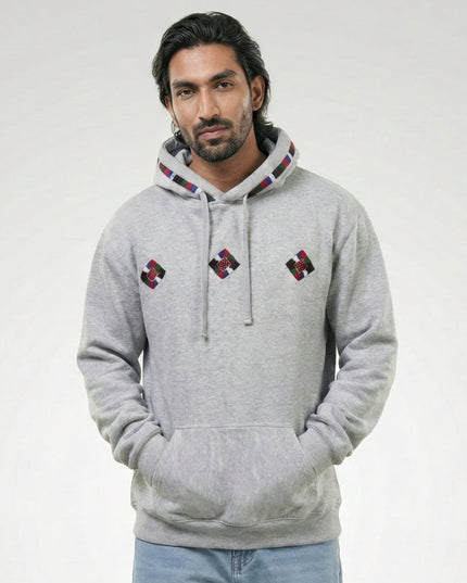 Handmade Folk Embroidered Grey Hoodie