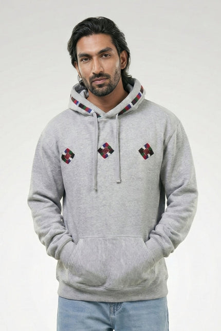 Handmade Folk Embroidered Grey Hoodie