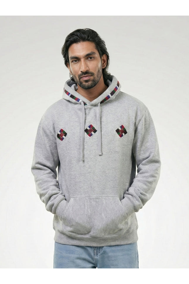 Handmade Folk Embroidered Grey Hoodie