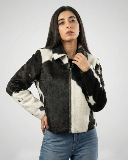 Cow Skin Handmade Hair-On Biker Jacket