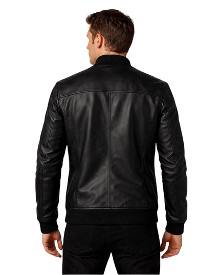 Man wearing a black leather jacket on a white background