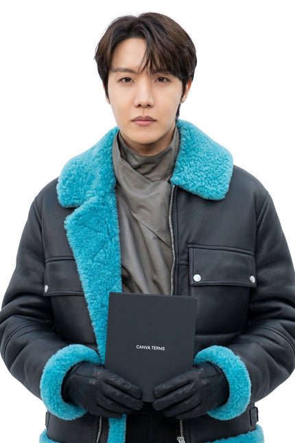 J-Hope Black and Blue Shearling Leather Jacket