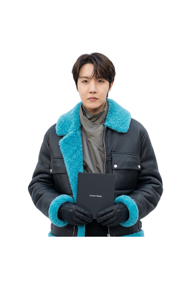 J-Hope Black and Blue Shearling Leather Jacket