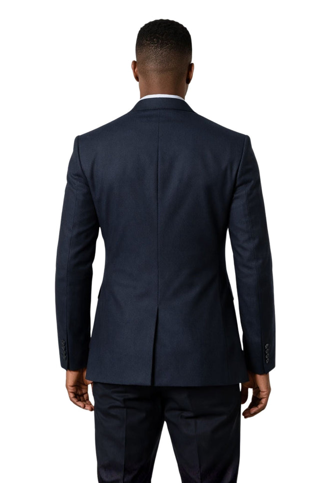 Man wearing a navy suit on a white background