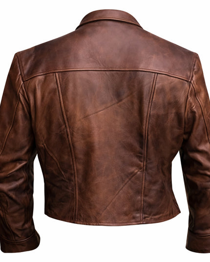 Brown leather jacket on a white background