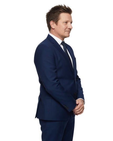 Man wearing a blue suit on a white background