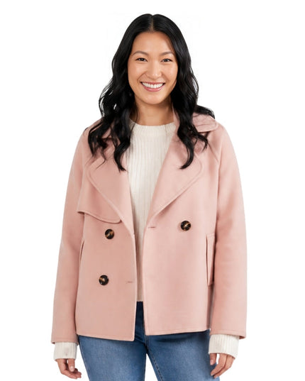person wearing a pink pea coat