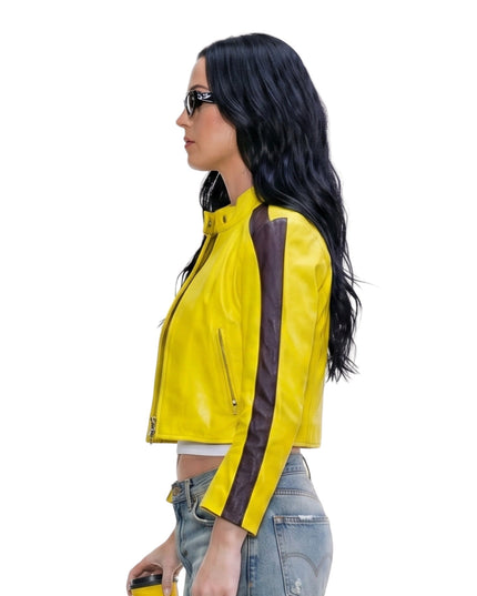 Katy Perry Yellow Biker Leather Jacket