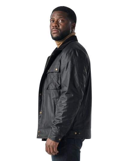 Man wearing a dark jacket on a white background