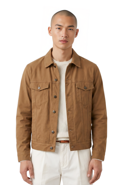Khaki Cotton Button-Up Jacket