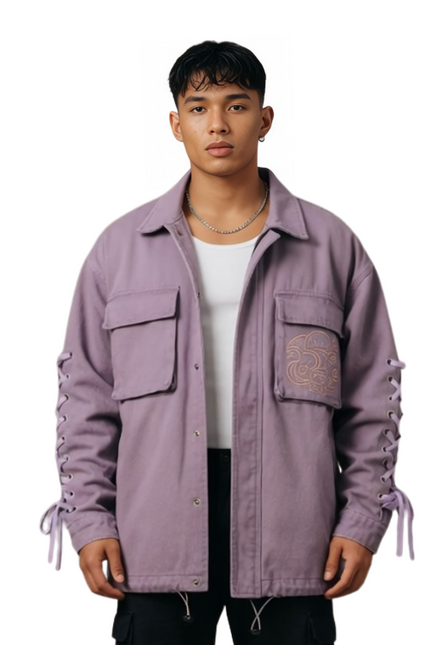 Lavender Lace-Up Sleeve Cotton Jacket