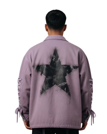 Lavender Lace-Up Sleeve Cotton Jacket Live