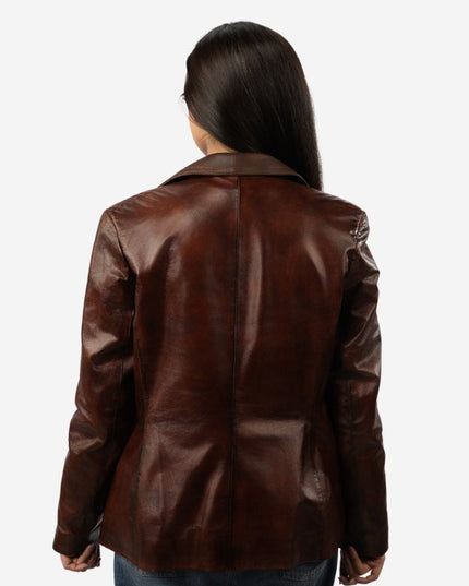 Women’s Vintage Brown Leather Blazer Jacket