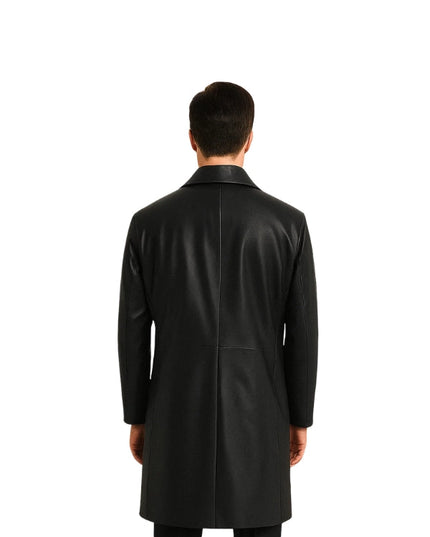 Leather Coat Single Breasted Black for Men's