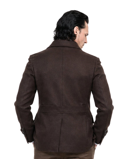 Man wearing a brown coat on a white background