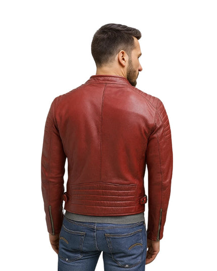 Lupo Red Leather Biker Jacket For Men's