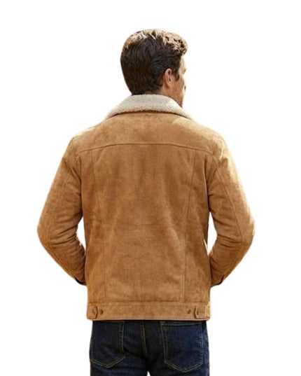 Men’s Suede Leather Shearling Collar Bomber Jacket