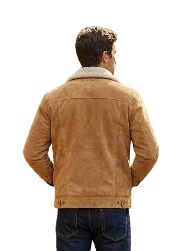 Men’s Suede Leather Shearling Collar Bomber Jacket