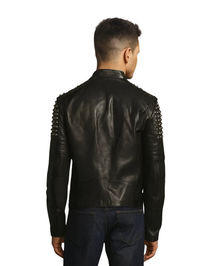 Maestro Men's Black Studded Biker Leather Jacket