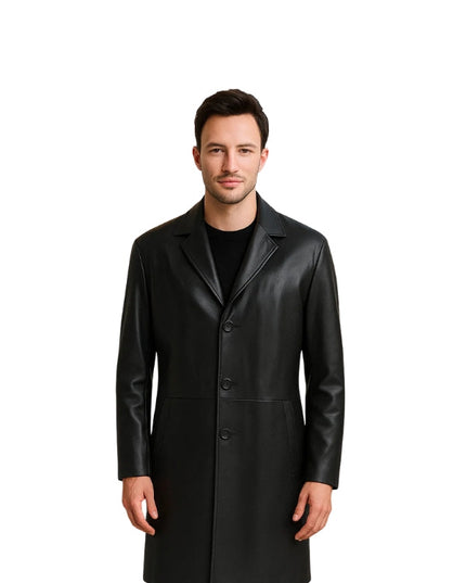 Mateo Black Single Breasted Leather Coat