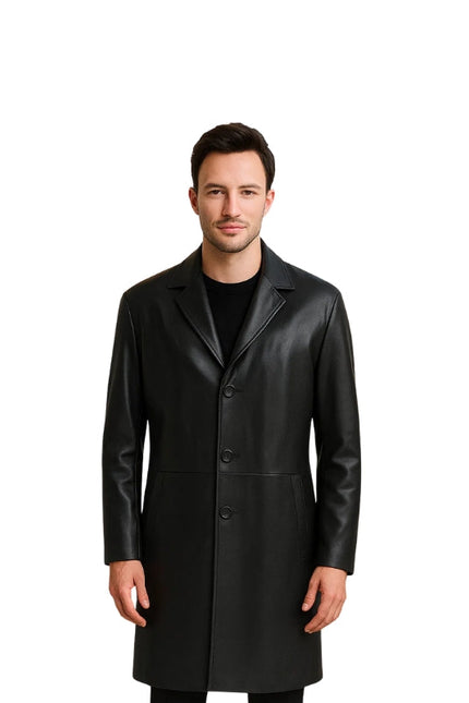 Mateo Black Single Breasted Leather Coat