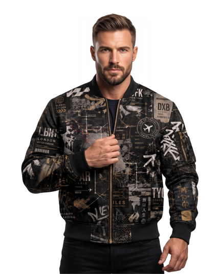 Men's Graphic Print Travel Bomber Jacket