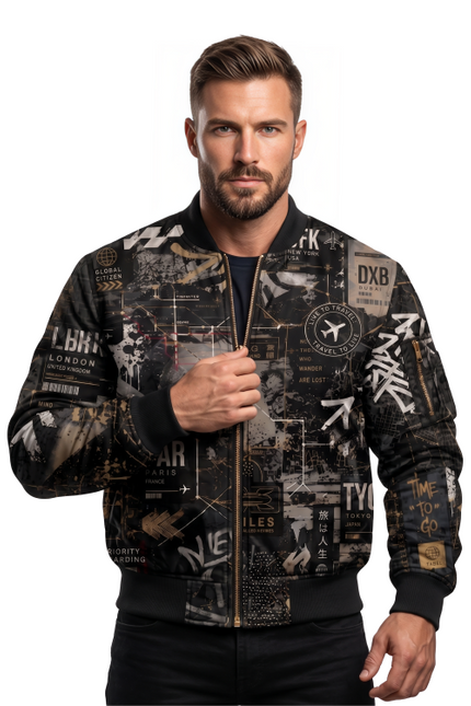 Men's Graphic Print Travel Bomber Jacket