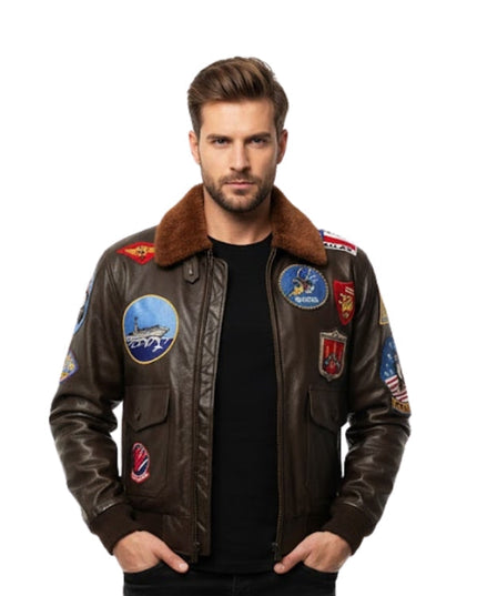 Men's Aviator A-2 Pilot Style Brown Bomber Jacket