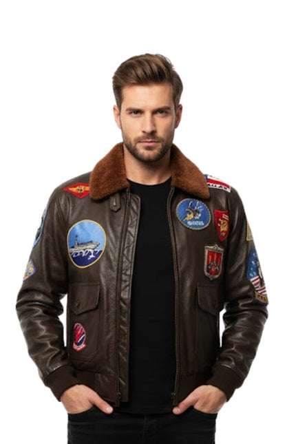 Men's Aviator A-2 Pilot Style Brown Bomber Jacket