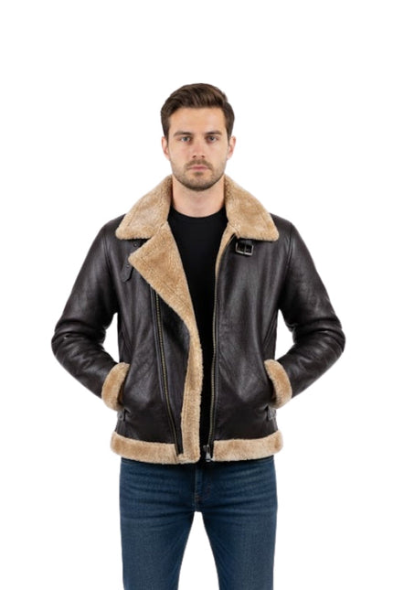 Men's Aviator B3 Raf Shearling Black Leather Jacket
