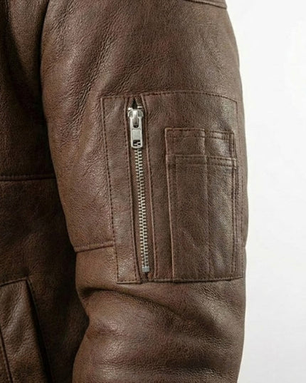 Men's Brown Sheepskin Leather Aviator Bomber Jacket