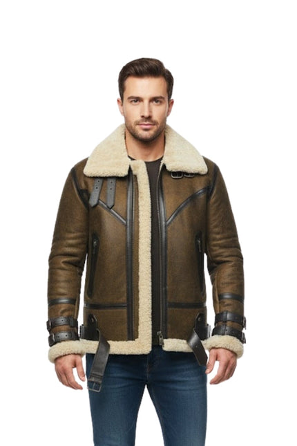 Men's B3 Raf Aviator Waxed Brown Bomber Jacket