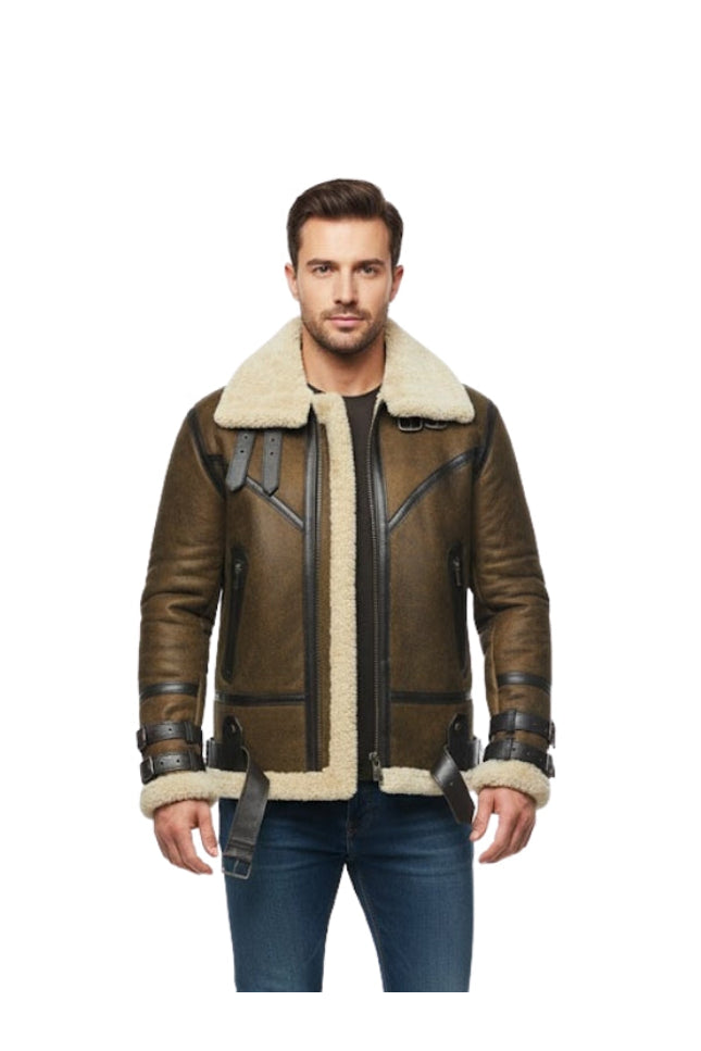 Men's B3 Raf Aviator Waxed Brown Bomber Jacket