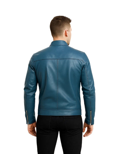 Men's Biker Ionic Blue Leather Jacket