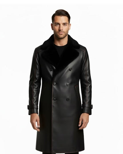Man wearing a black leather coat on a white background