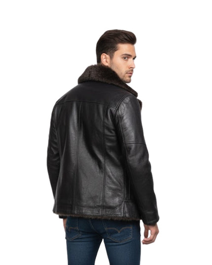 Men's Black Aviator Real Sheepskin With Faux Fur Lining Bomber Leather Jacket