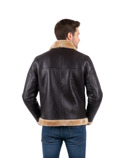 Men's Black Bomber Aviator B3 Raf Shearling Sheepskin Leather Jacket