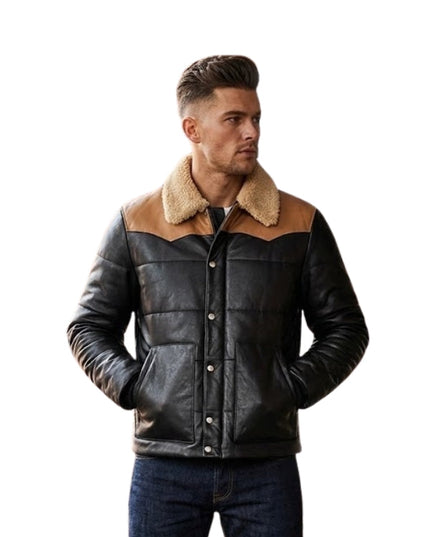Men’s Black Bomber Shearling Leather Jacket