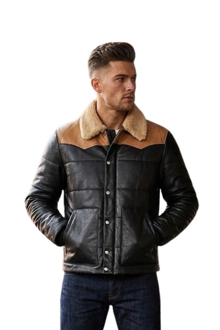 Men’s Black Bomber Shearling Leather Jacket